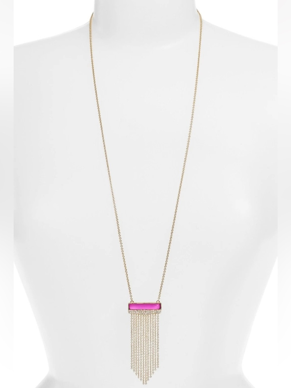 Alexis Bittar Pink Lucite Fringe Necklace with Swarovski Crystals